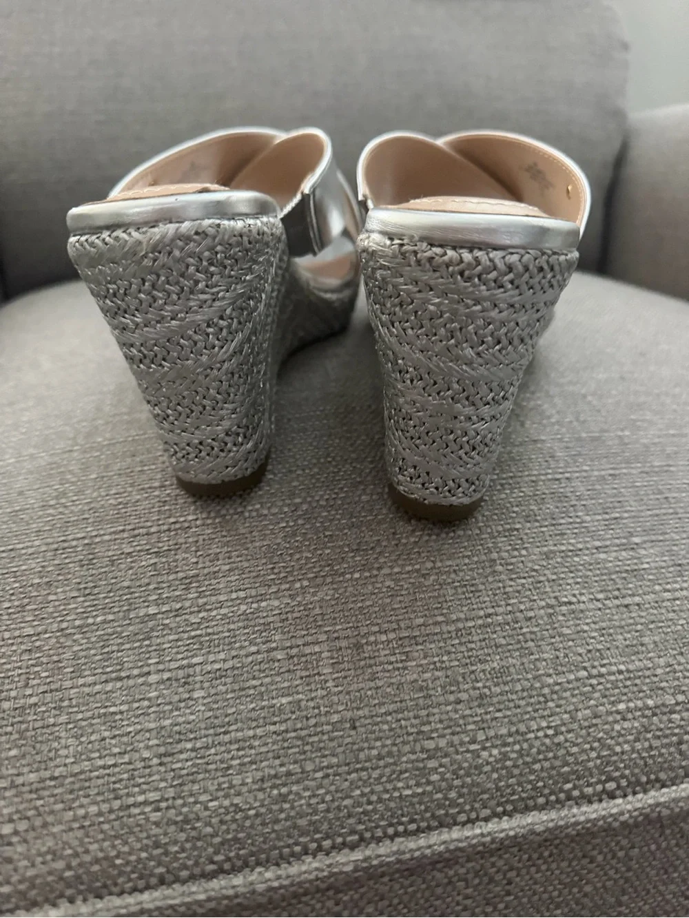 Bandolino Silver Metallic Espadrille Wedge Slides
